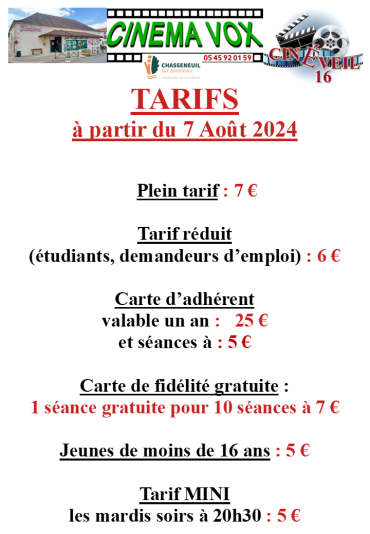 TARIFS AU CINÉMA VOX