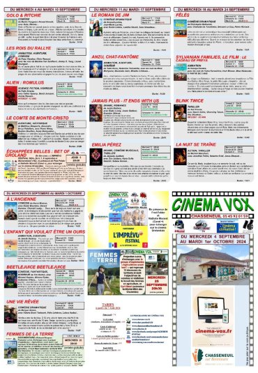 PROGRAMME DU MERCREDI 4 SEPTEMBRE AU MARDI 1er OCTOBRE 2024