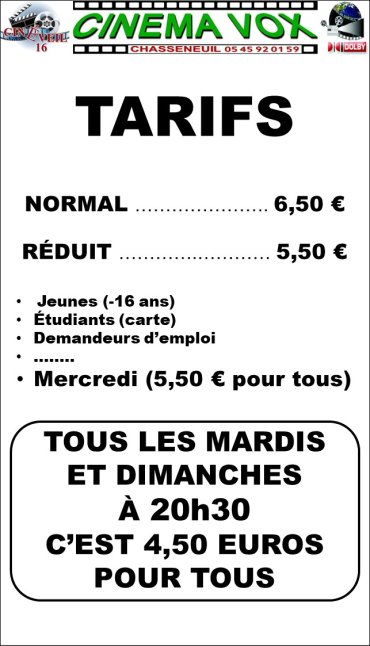 TARIFS AU CINÉMA VOX